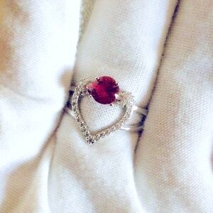 Elegant Silver Heart Ring with Red Gemstone